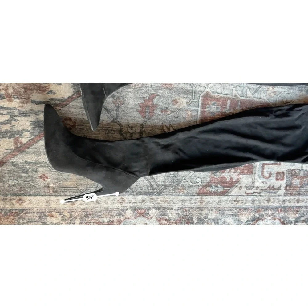 LILIANA Black Pointed Toe Stiletto Over Knee Boots 8.5 Whimsigoth Party‎ Sexy